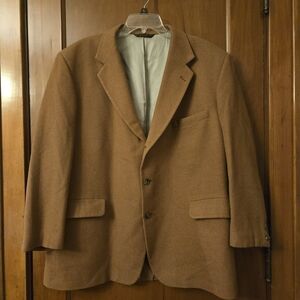 Vintage Mens 3 Button Blazer Jacket 46 Regular Brown 100% Camel Hair Retro‎ EUC